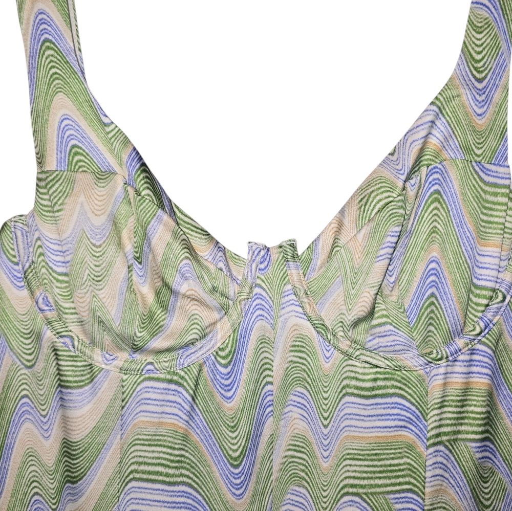 For Love & Lemons Yori Fit And Flare Underwire Mini Dress NWT Green Swirl Size L - Picture 5 of 12